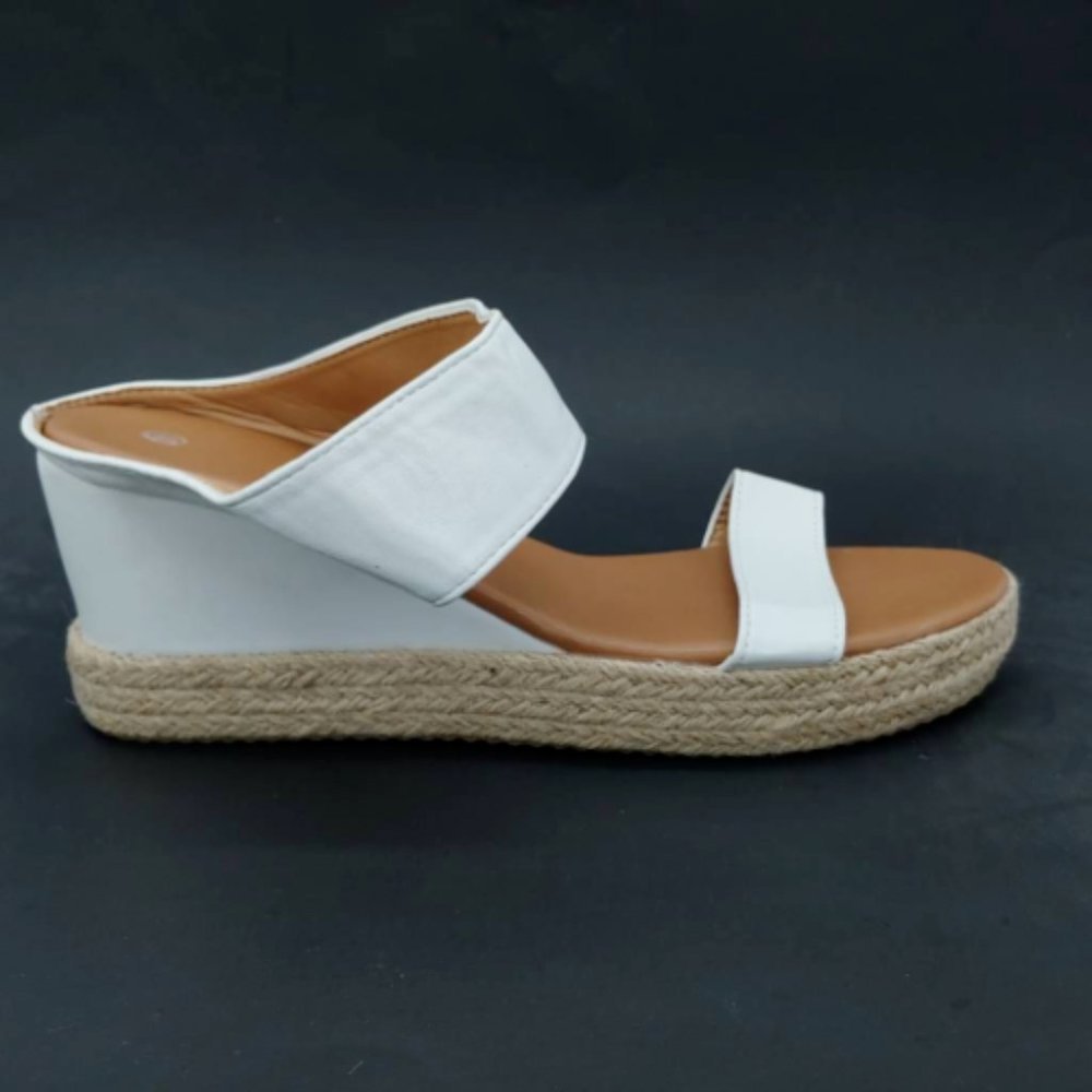 Rosy Womens Espadrilles‎ Sandals White Double Strap Wedge Heels Slip On EUR 40